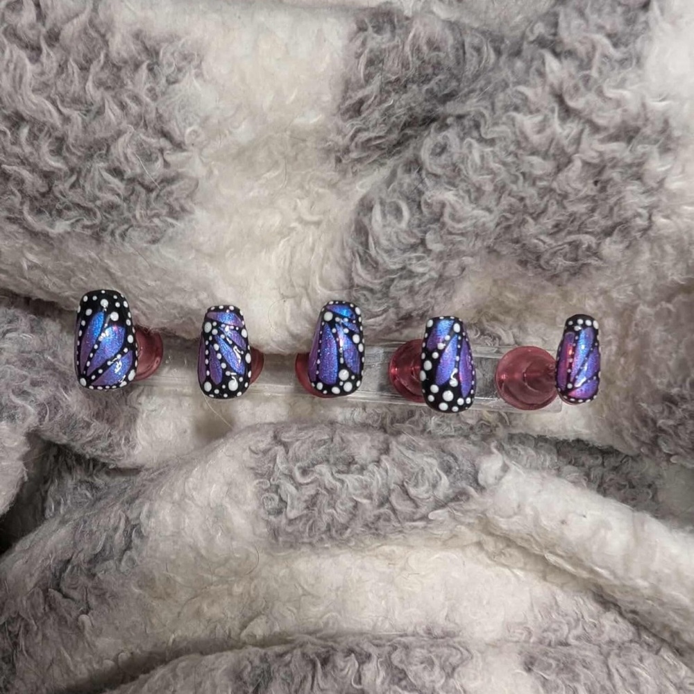 Purple and Black Butterfly Nail Set